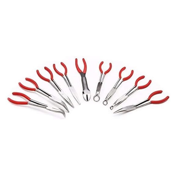 Mechanic Pliers Set 9pc - 11 Inch Long Reach Pliers - Automotive Tool Set for Auto Repair, Cable Cutting, Needle Nose, Diagonal Cutting & More