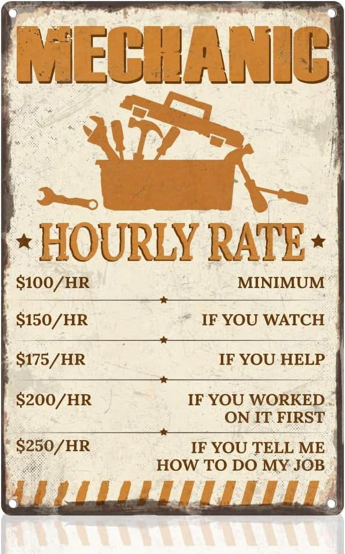 Mechanic Shop Sign Wall Decor Mechanic Hourly Rate Reproduction Metal ...