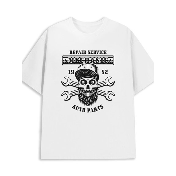 Mechanic Skull Tee men 180G 100% Cotton white Unique Design Unisex Shirt Short Sleeve tshirts Original Unisex Shirt Cotton tshirts Original Unisex Shirt Graphic Tee tshirts