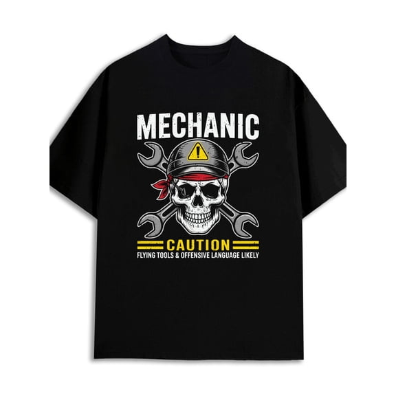 Mechanic Skull for men 180G 100% Cotton black Fashion Unisex Shirt Short Sleeve tshirts Original Unisex Shirt Cotton tshirts Retro Unisex Shirt Crewneck tshirts
