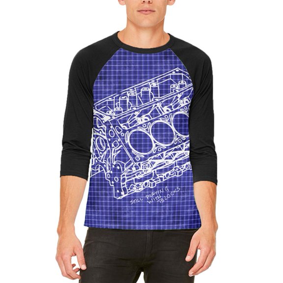 Mechanic Still Playing With Blocks Mens Raglan T Shirt White-Black X-LG