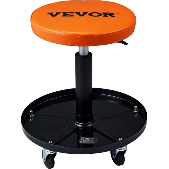 Mechanic Stool 250 LBS Rolling Pneumatic Creeper Garage Shop Seat Adjustable Height 22 in to 28 in Padded Rolling Workshop Stool with Tool Tray for Garage Shop Auto Repair Black Orange