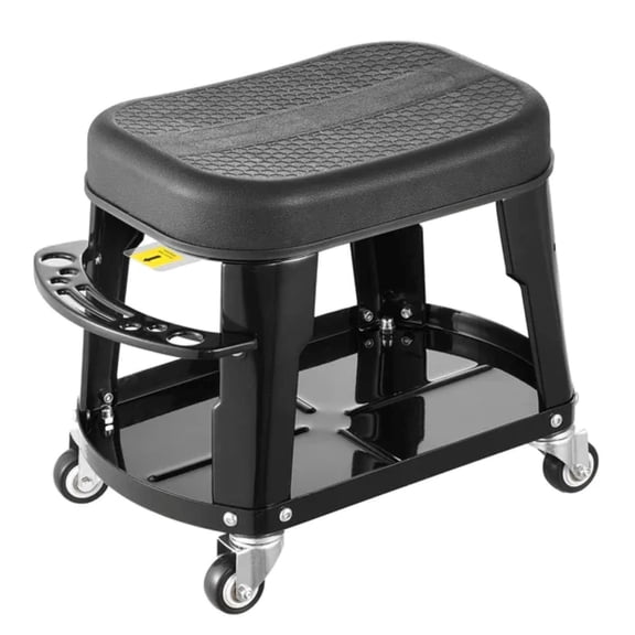 Mechanic Stool, 300 lbs Capacity Garage Seat/Work Stool with Wheels, 360 Swivel Rolling Workshop Stool with Tool Tray and Screwdriver Rack, Heavy-Duty, for Garage, Shop & Auto Repair, Black