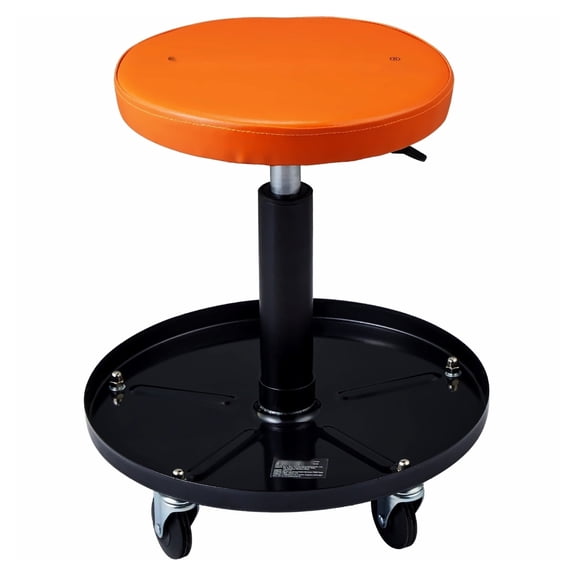 Mechanic Stool Rolling, 250 LBS Adjustable Height Creeper Seat, 22-28 inch Padded Shop Stool with Tool Tray, Garage Auto Repair Black & Orange