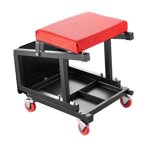Mechanic Stool with Wheels, 300lbs Capacity - Rolling Garage Seat with Tool Tray, 360 Swivel Shop Stool, Creeper Seat/Step Stool for Auto Repair