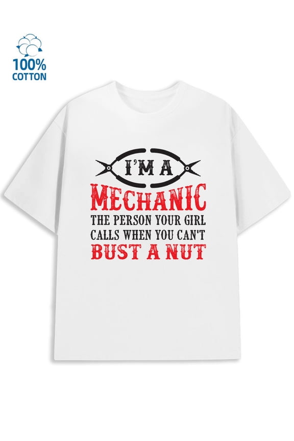 Mechanic T-Shirt for men mechanical 180G 100% Cotton white Tech Style cute Retro Unisex Shirt Cotton tshirts Retro Unisex Shirt Crewneck tshirts Funny Unisex Shirt Graphic tshirts