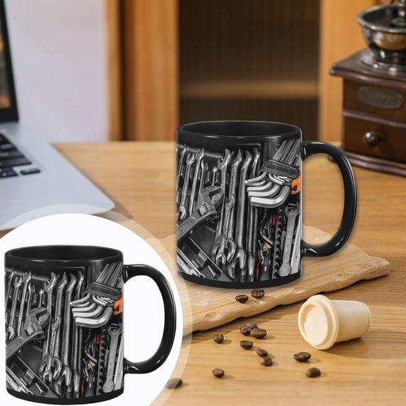 Mechanic Tool Coffee Mug, Auto Wrench Ceramic Mug for Car Lovers, Handyman Gift for Dad, Husband, Men, Novelty 11 Oz Tea Cup, Garage Coffee Cup