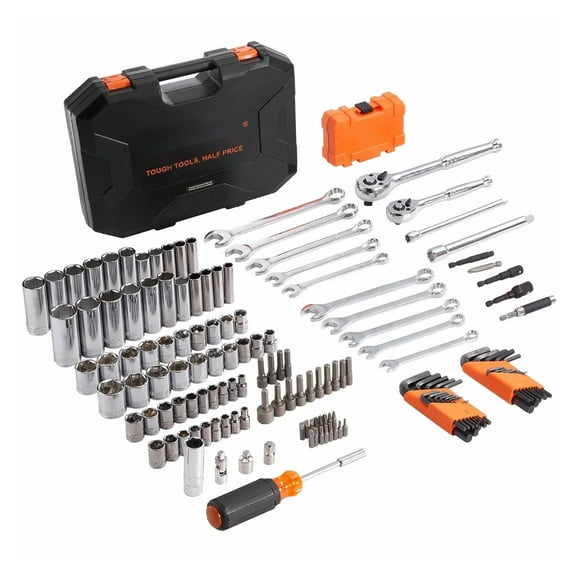 Mechanic Tool Set, 145 Pcs Socket Set 1/4" & 3/8" Drive SAE Metric Tool Kit with Wrenches, Hex Keys, Bits, Storage Case - Auto Repair & Home Improvement