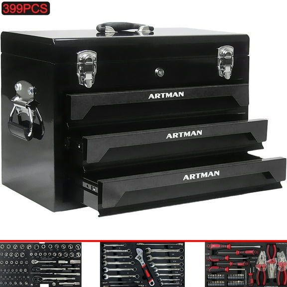 Seizeen Heavy Duty Universal Mechanic Tool Set, Metal Black, 19.7"x 10.6" x 13.86", 339 Count