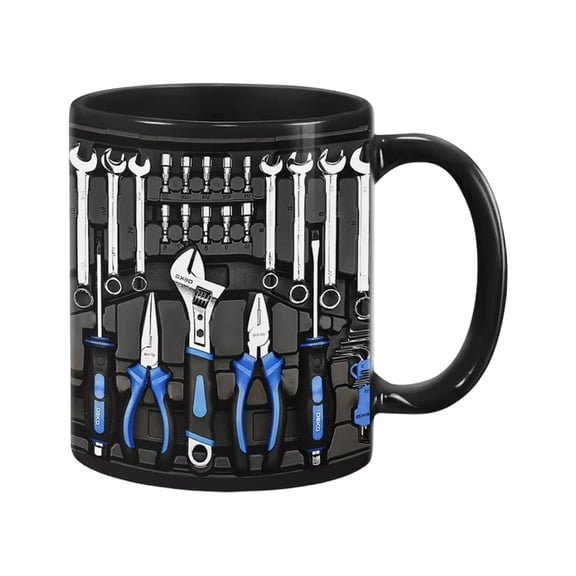 Mechanic Toolbox Themed Coffee Mug, Car Handyman Kit Design with Wrenches, Gift For Husband 11 Oz Ceramic Tea Cup for Auto Enthusiasts, Dad Present, Husband Gift, Men'S Gift