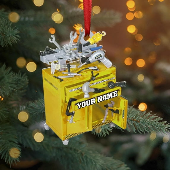 Mechanic Tools Ornaments Custom Mica Flat Plastic Mechanic Ornaments for Christmas Tree Mechanic Worker Lover Gift Ornament Christmas Tree Hanging Pine Decorations (MCN9) - 3257 (Yellow)