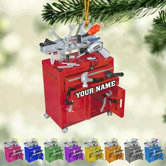 Mechanic Tools Ornaments Custom Mica Flat Plastic Mechanic Ornaments for Christmas Tree Mechanic Worker Lover Gift Ornament Christmas Tree Hanging Pine Decorations (MCN9) - 3257 (Red)