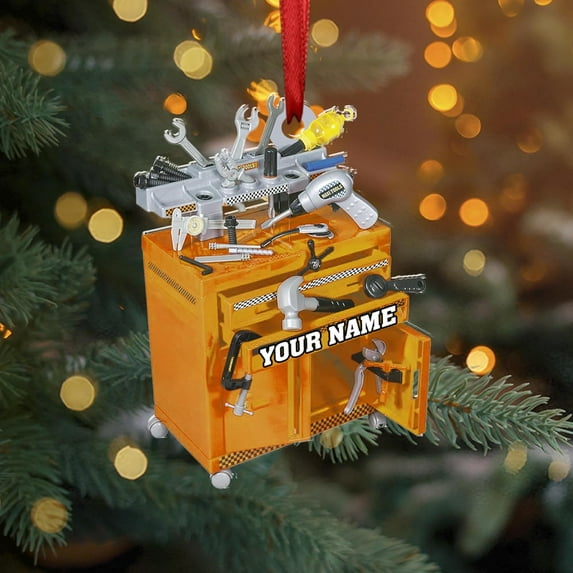 Mechanic Tools Ornaments Custom Mica Flat Plastic Mechanic Ornaments for Christmas Tree Mechanic Worker Lover Gift Ornament Christmas Tree Hanging Pine Decorations (MCN9) - 3257 (Orange)