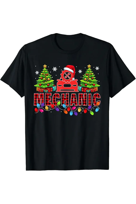 Mechanic Trees Lights Costume Festive Holiday Job Pride Graphic Unisex T-Shirt, up to size 5XL