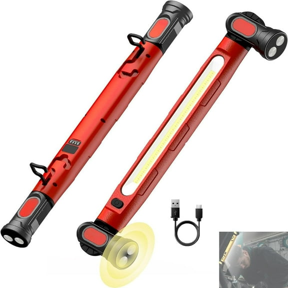 Mechanic Work Light3000 Lumens Rechargeable Work Light,5200mAh Rechargeable LED Light Bar, Portable Cordless Underhood Magnetic Work Lights with Hooks, Tough & Built for Every Job (Red)XX