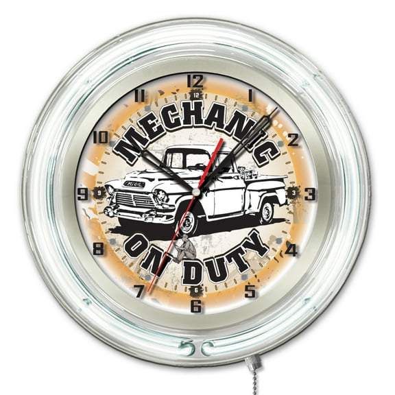 Mechanic on Duty 19" Double Neon Wall Clock