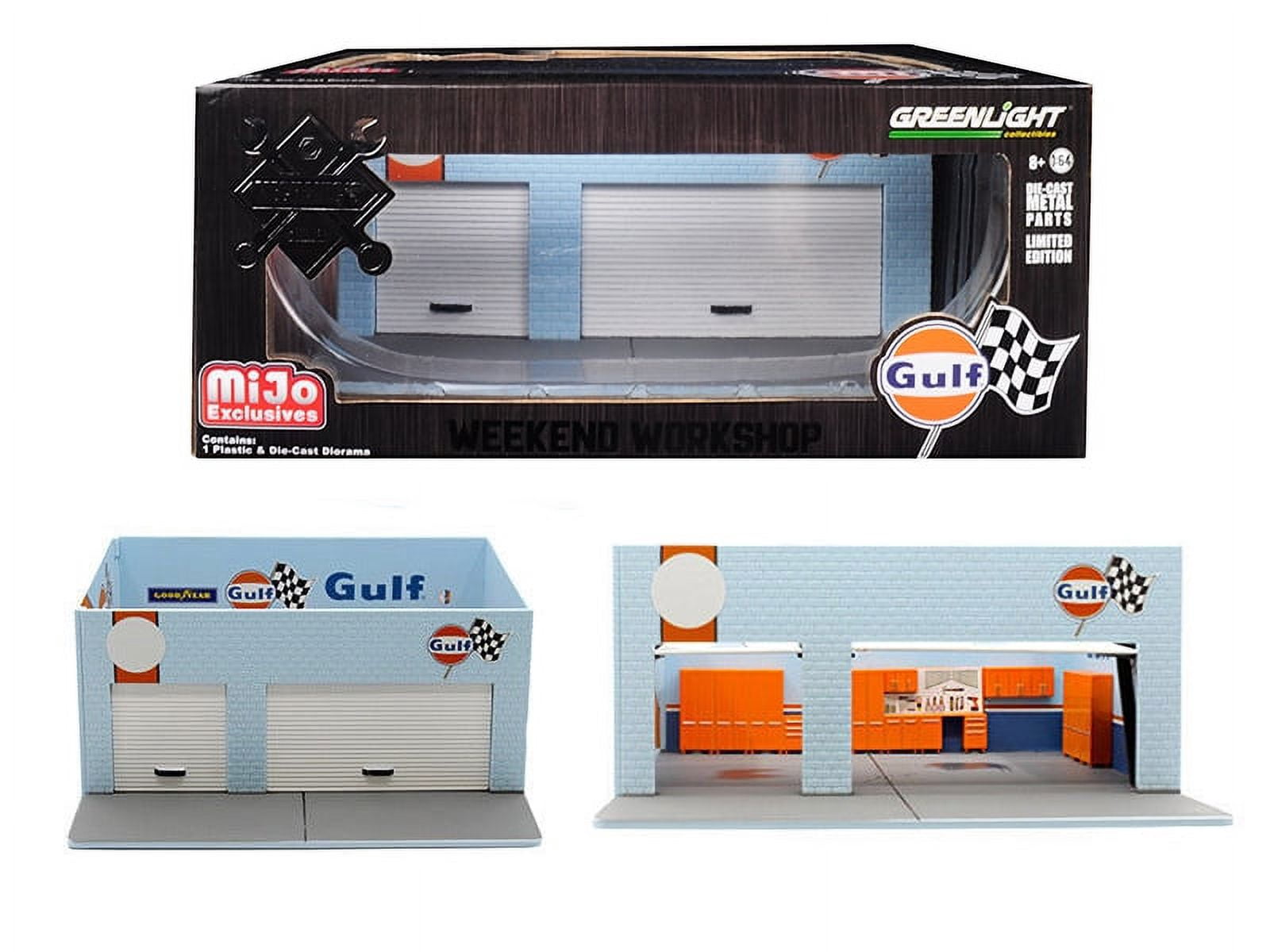 GREENLIGHT ガレージ　ジオラマ　1/64 Mechanic\'s Corner \Gulf\ Weekend Workshop Diorama Limited Edition