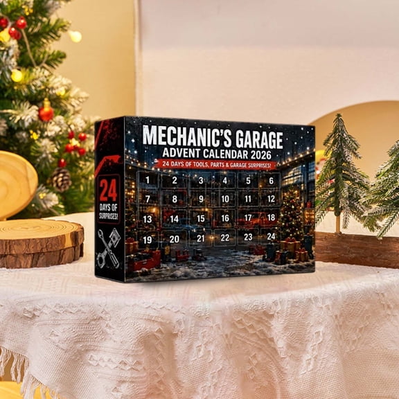 Mechanic's Garage Advent Calendar 2026 24 Day Countdown Blind Box with 24 Mini Tools for Christmas Gift (Navy 10.24x7.09 Inch)