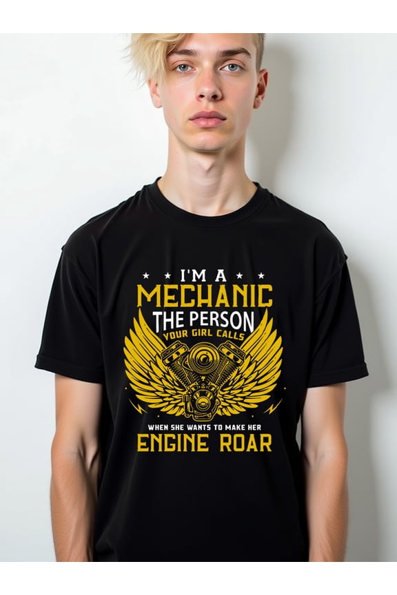 Mechanic's Girl's Engine Roar Men's Crew neck T-shirts black top funny Spring and summer outdoor wear Basic Unisex Shirt Graphic Tee tshirts