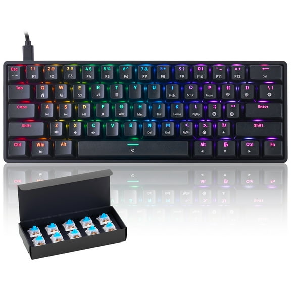 CHONCHOW Backlit Keys Mini Wired USB Gaming Keyboard with Keypuller, Black