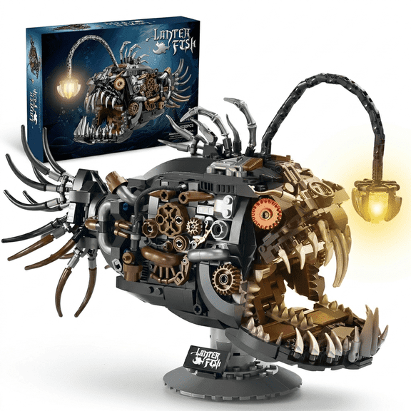 Mechanical Anglerfish Building Set, Ocean Animal Steampunk Lantern Fish Model Kit, STEM Gift for Adults & Teens, Home or Office Decor (1038 Pcs).