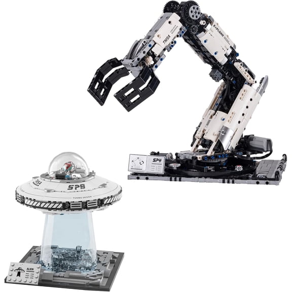 Mechanical Arm & UFO Spaceship Building Block Set - STEM Educational Toy Set with Remote Control, Rotating Arm, Light-Up UFO, Perfect for Boys and Girls Aged 8-14