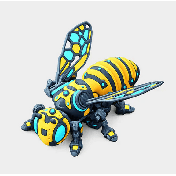 Mechanical Bee Figurine, Futuristic 3D Printed Articulated Bee Collectible with Movable Wings, Robotic Desktop Decoration for Shelf Display Office Desk and Gaming Room