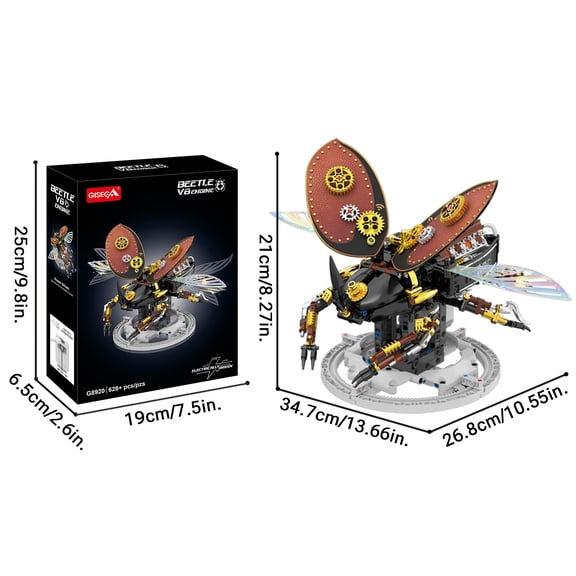 Mechanical Beetle Building Blocks Set, 628 PCS, Steam Punk Insect Model Kit with Electric Motor, 670g, Large Size 34.7cm, DIY V8 Engine Construction Toys for Adults & Teens, Gifts for Boys Girls