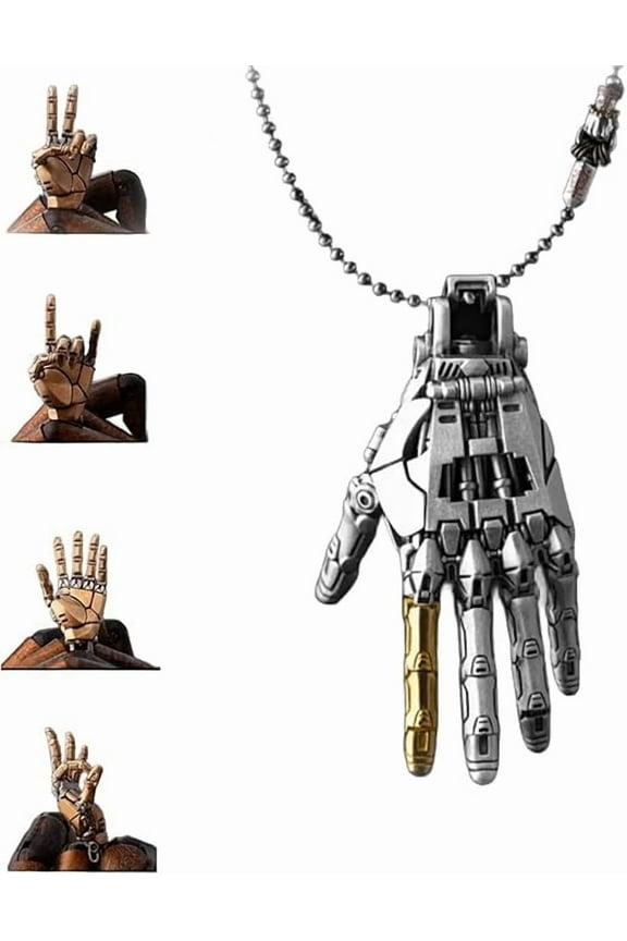 Bionic Robot Hand Necklace Pendant, Mechanical Steampunk Jewelry with Movable Fingers, Cyberpunk Gift for Men Women Y2K Lovers