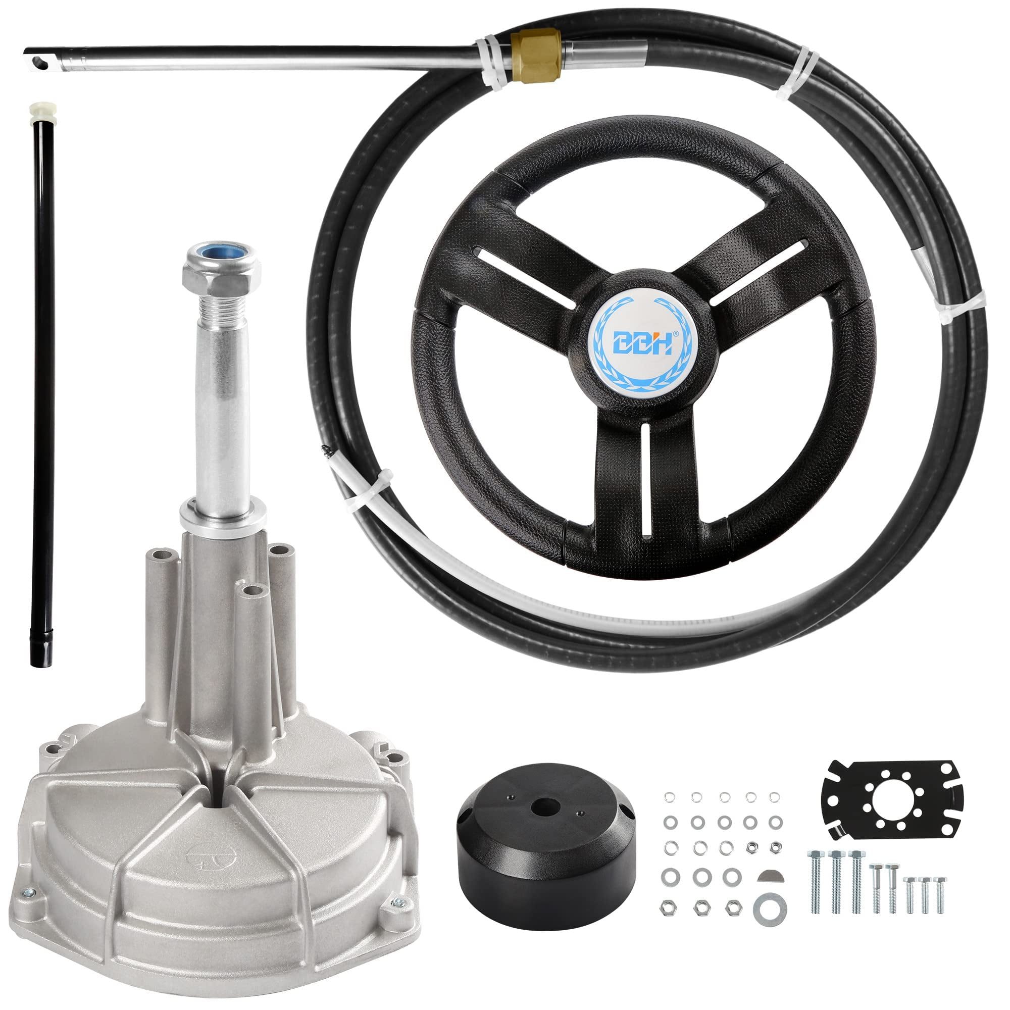 12 Foot Boat Steering Cable Kit With Rotary Helm - Mechanical Steering System For Outboard Motors