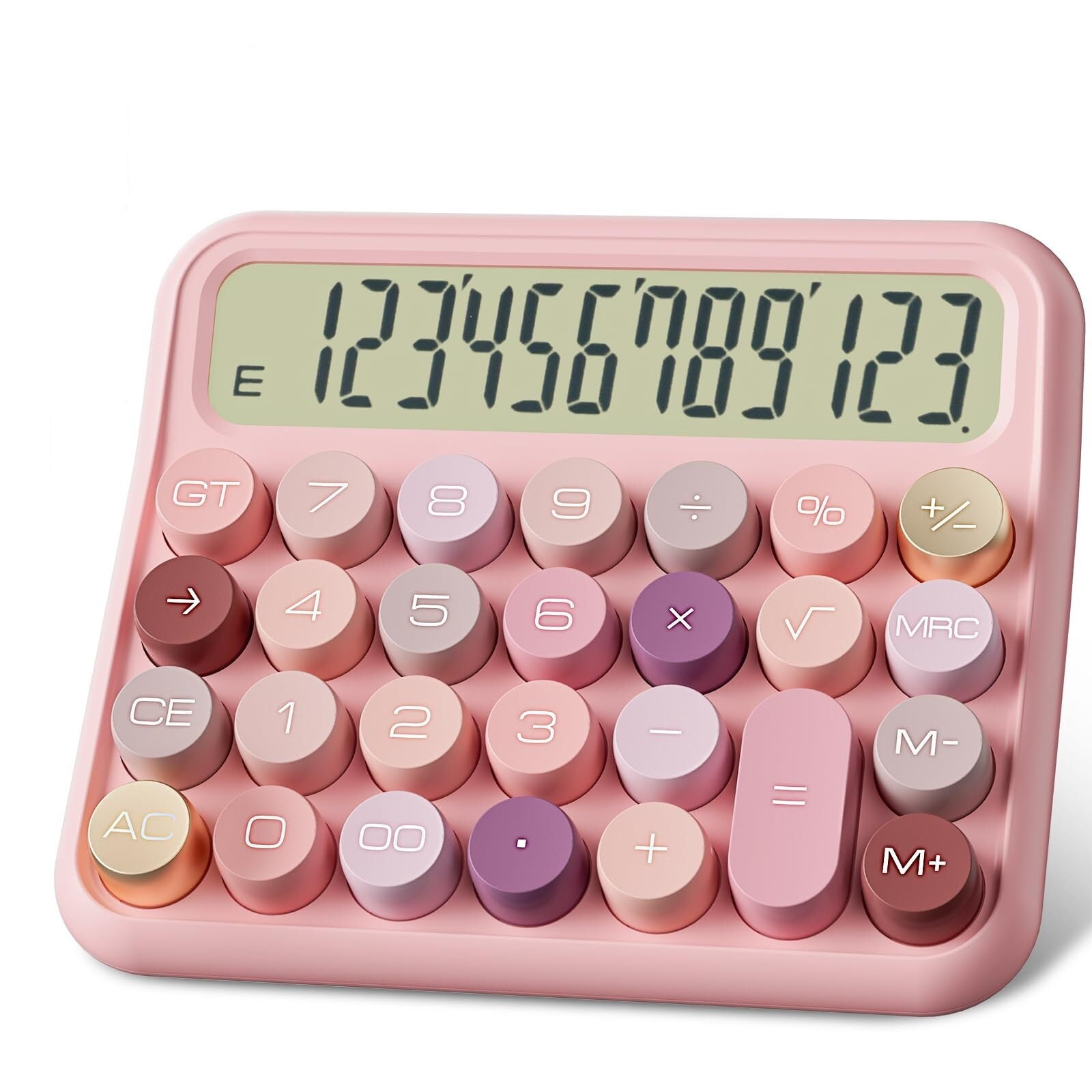 Mechanical Calculator 12 Digit Extra Large 5-Inch LCD Display, DECKLIT Battery Desk Calculator, Big Buttons Easy to Press Use as Office Calculators Desktop, 15°Tilt Screen for Kids Calculator(Rose)