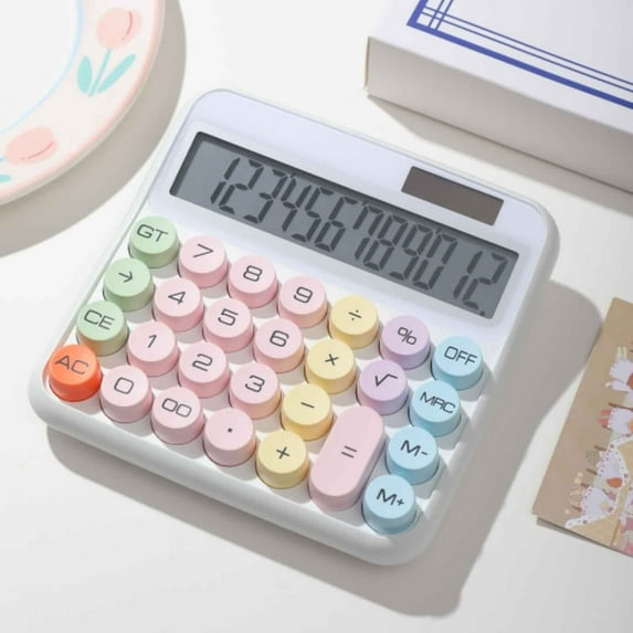 Mechanical Calculator,Cute Calculator 12 Digit Display Calculator For Daily And Basic Office,Vintage Typewriter Style Solar Powered Battery Powered Calculator, Usupdd 2025 Mechanical Calculator,Cute