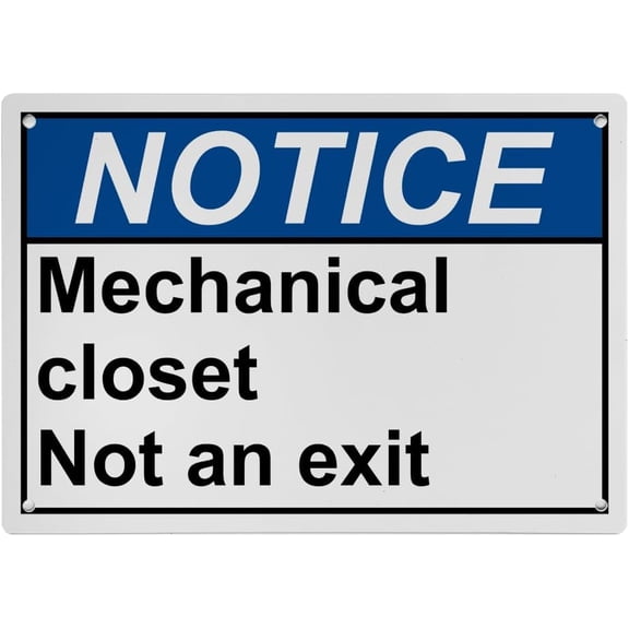 Mechanical Closet Not an Exit Sign, Industrial Not an Exit Sign 8"x12" UV Resistant for Indoor Outdoor Workplace