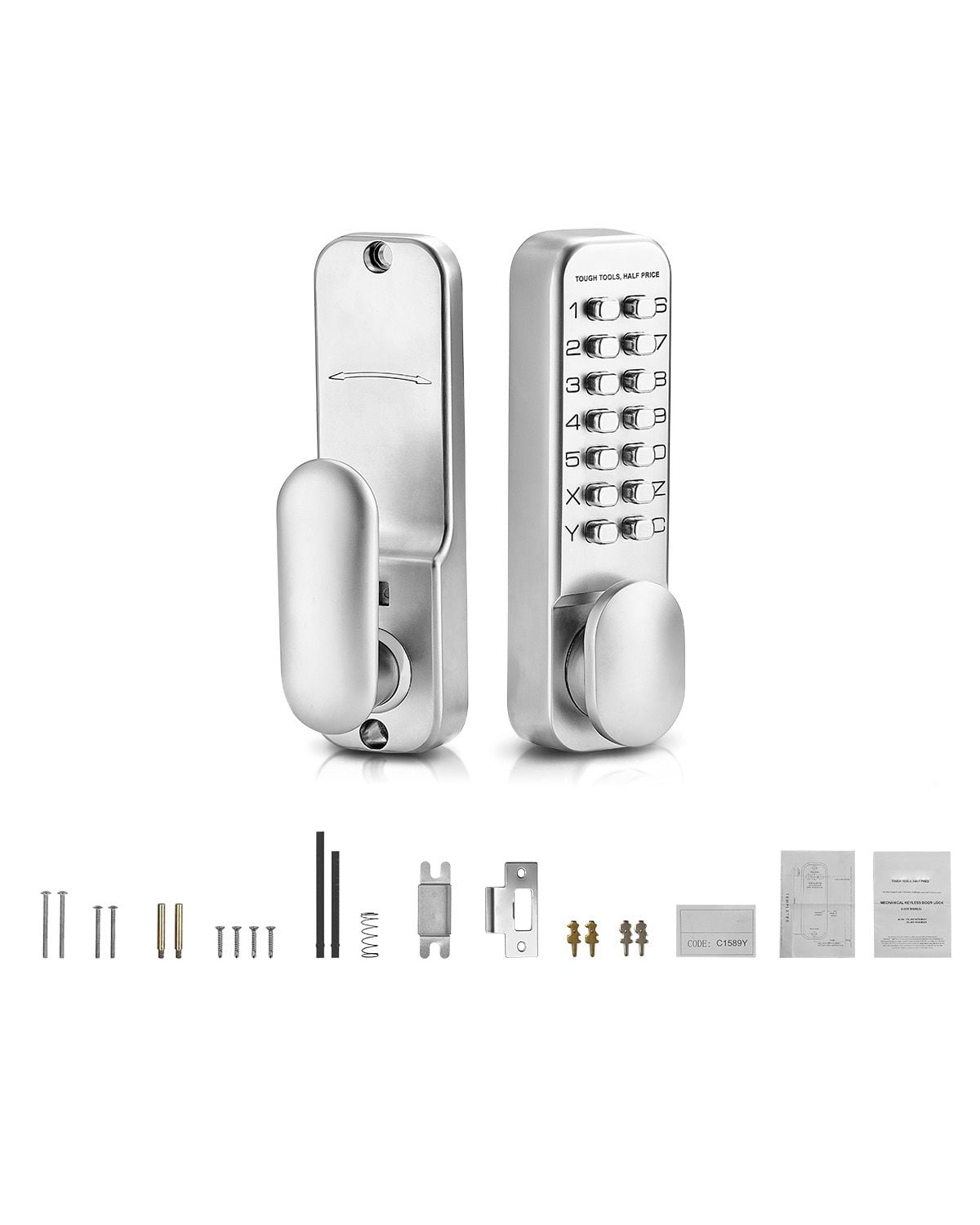 Mechanical Combination Door Lock, Keyless Entry with Adjustable Handles, Surface Mount 1.4-2.5 Inch Door Compatibility, Zinc Alloy, No Batteries for Gate Garden Garage