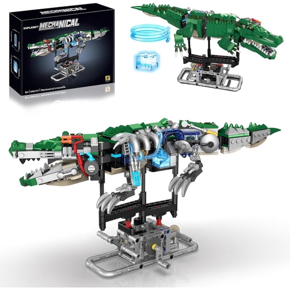 Mechanical Crocodile Building Set with Lights, Rotatable Link Components & Display Stand, STEM Building Set ,Home Office Decor for Adults, Mechanical Enthusiasts648PCS