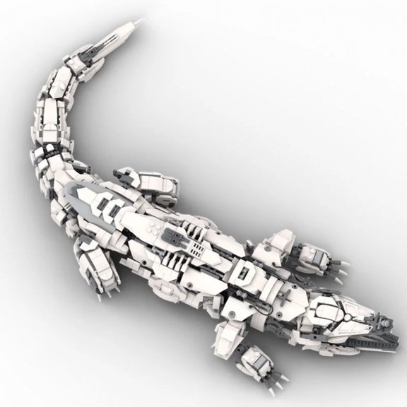 Mechanical CyberCrocodile Building Blocks Kit, Poseable Monster Model with Articulated Jaw & Body, Interlocking Brick Toy, Compatible with Major BuildingBlock Brands, Collectible Gift