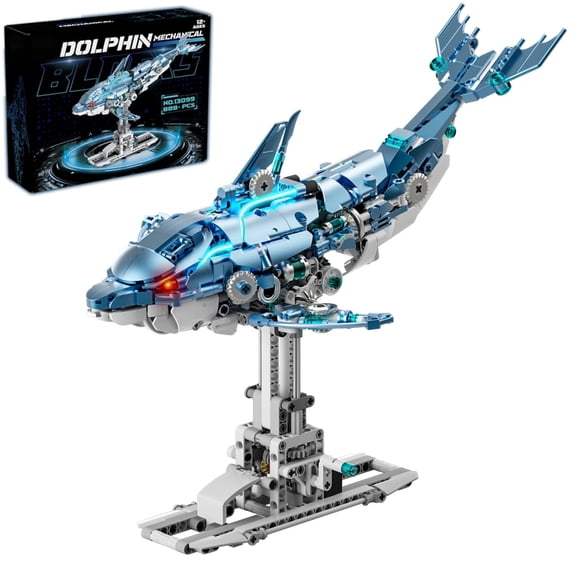 Mechanical Dolphin Building Set with Light Compatible with Lego Animal Fish Model Decor for Adults Boys 888 Pcs