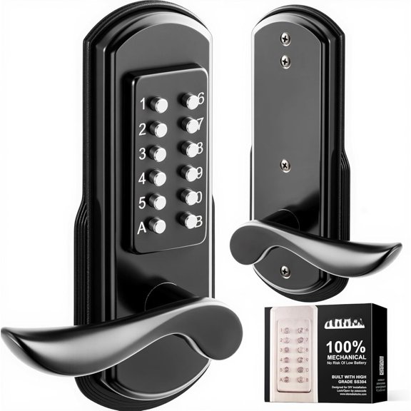 Mechanical Door Lock with Handle, Left Handed Keyless Entry Door Lock with Keypad, Combination Door Lever Lock - Not Deadbolt