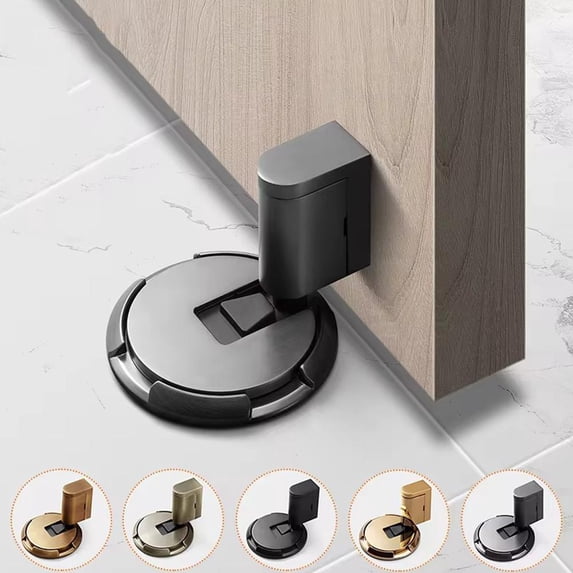 Mechanical Door Stop with Instant Locking, Adjustable Height Zinc Alloy Door Stopper, No Drill Adhesive or Screw Mount for Home Safety