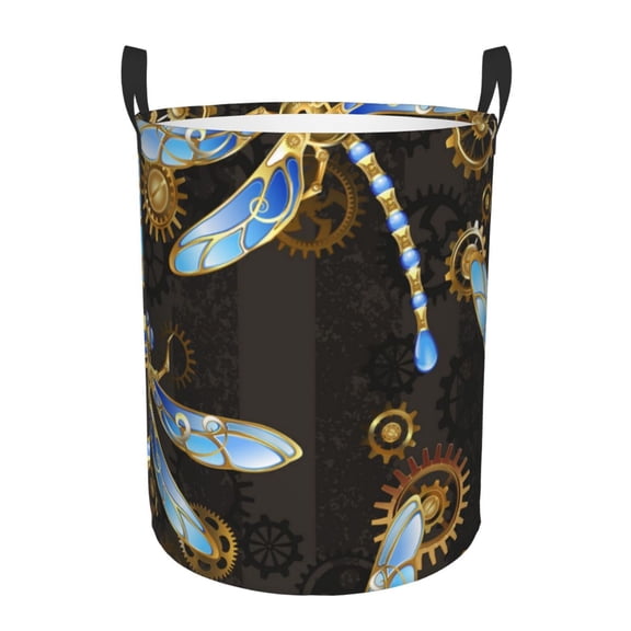 Mechanical Dragonflies Gold Steampunk Foldable Laundry Hamper with Handle Storage Basket for Clothes Toys & Organizing