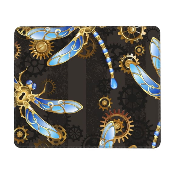 Mechanical Dragonflies Gold Steampunk Mouse Pad Non-Slip Rubber Gaming Mousepad Rectangle for Computers Laptop 7 x 8.6 in