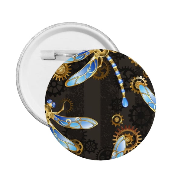 Mechanical Dragonflies Gold Steampunk Round Button Pin Badge 5PCS Pinback Buttons Lapel Pin for Jacket, Backpack, Hat, Party Favor, Gift