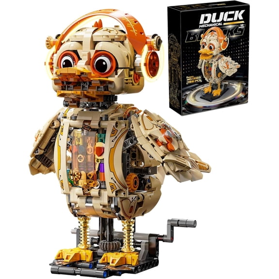 Mechanical Duck Building Block Set Gear-Driven Animal Model with Rotating Head Moving Wings and Hand Crank Mechanism Creative Gift for Teens and Adults Birthday Idea