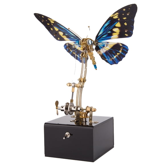 Mechanical Dynamic Butterfly Music Box Model Kit, 3D Metal Puzzle with Over 300 PCS, DIY Assembly Craft, USB-C Charging, Elegant Home Decor Sculpture - Blue
