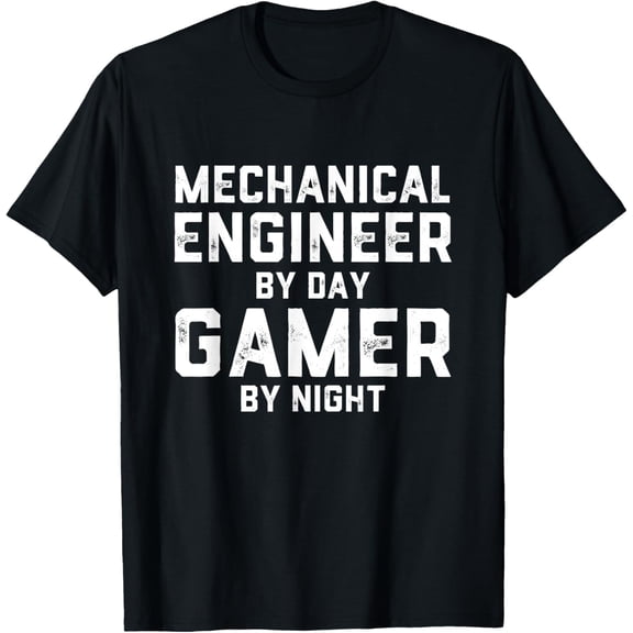 Mechanical Engineer By Day Gamer By Night Meme For Engineers T-Shirt men and women can wear, black, white, gifts