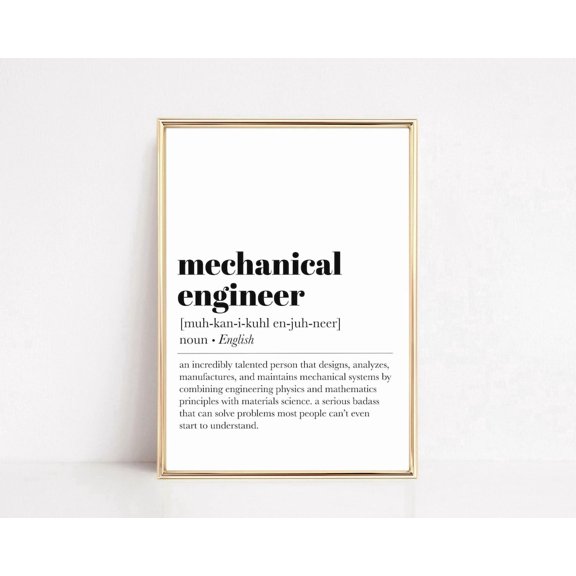Mechanical Engineer Definition Print Graduation Gift Office Decor Minimalist Wall Art
