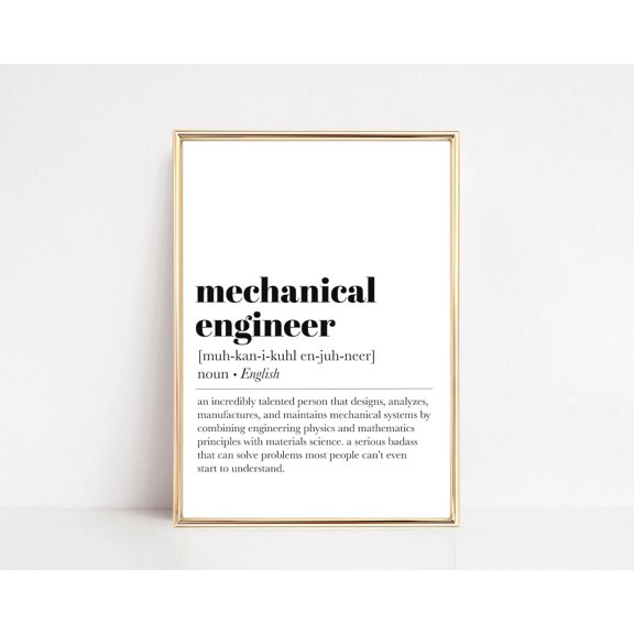 Mechanical Engineer Definition Print Graduation Gift Office Decor Minimalist Wall Art