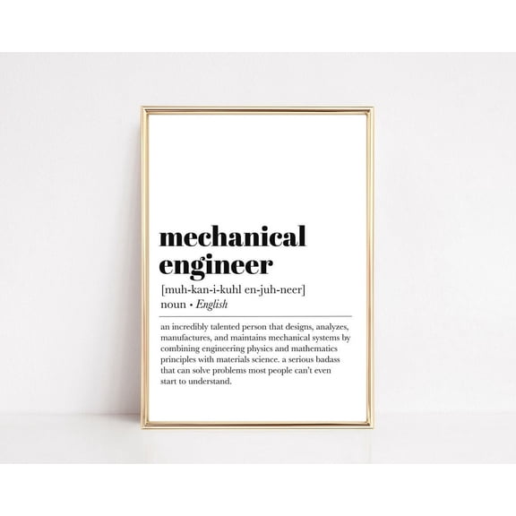 Mechanical Engineer Definition Wall Art for Office or Graduation Gift, Unframed Canvas Size 8x12
