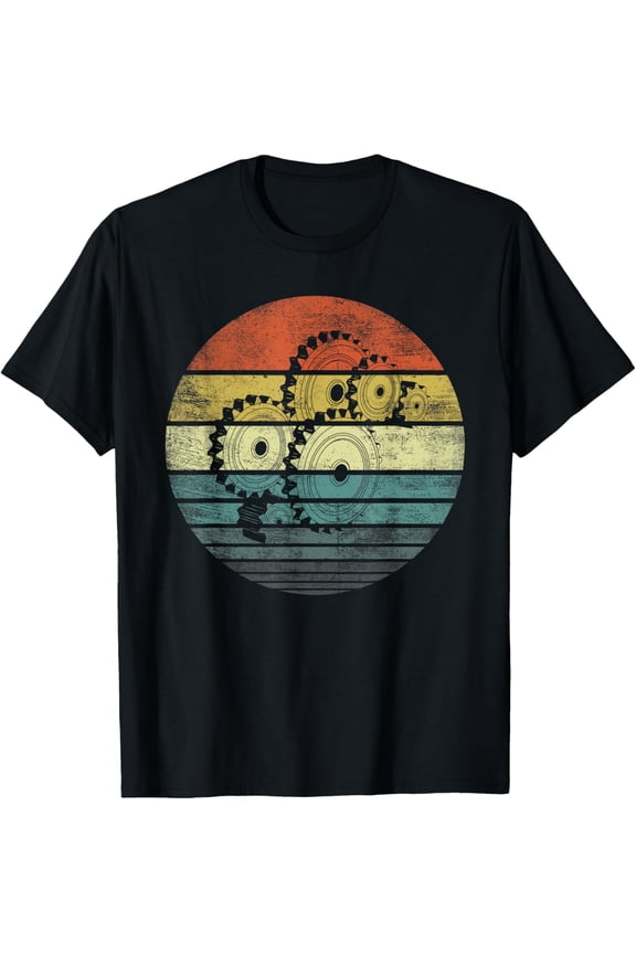 Mechanical Engineer Gifts Funny Retro Cogs Engineering Gear T-ShirtMen and women, Black T-shirt, size: Extra large