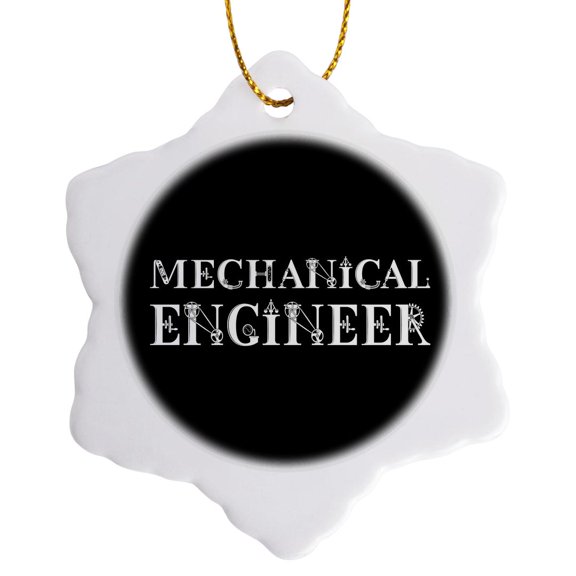 3drose, Mechanical Engineer, Impressive Text in Two Lines on Black Background, 3 inch Snowflake Porcelain Ornament